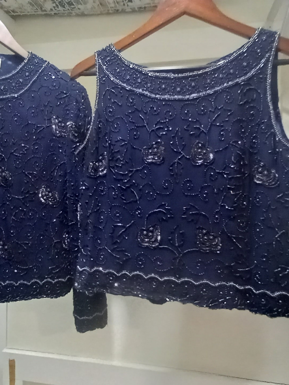 Embroidered Navy Beaded Sleeveless Women’s Top